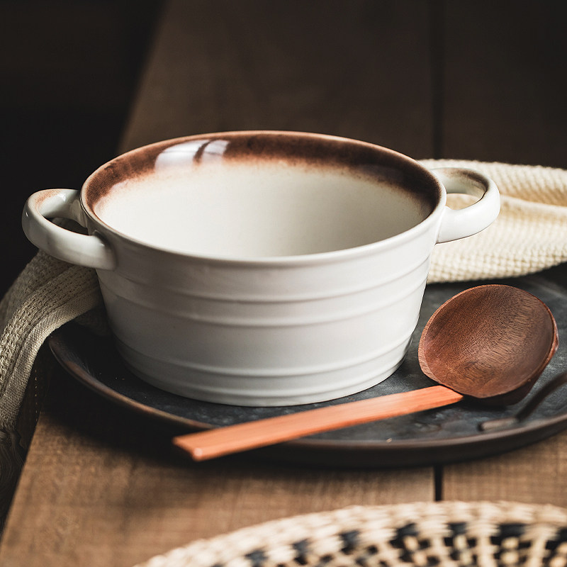 ins简约陶瓷双耳碗大容量汤面碗