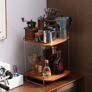 轻奢置物架桌面架带抽屉收纳厨房调料中古置物架打印机水杯咖啡机