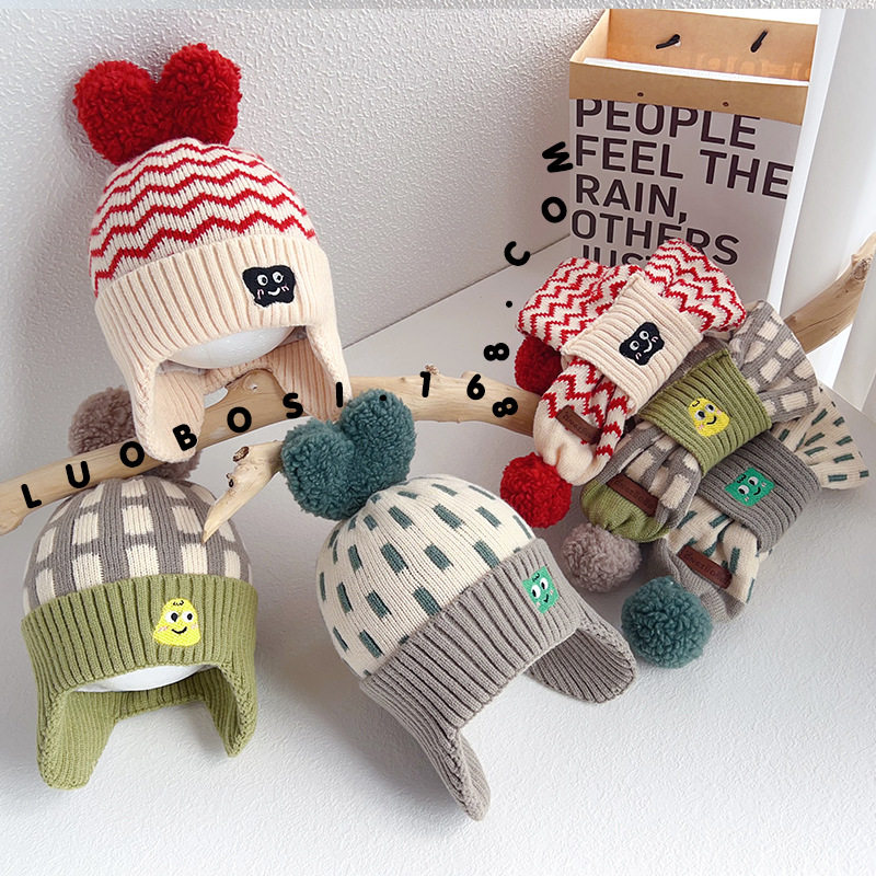 宝宝帽子冬季婴儿护耳帽儿童围巾一体两件套帽男童女童毛线针织帽