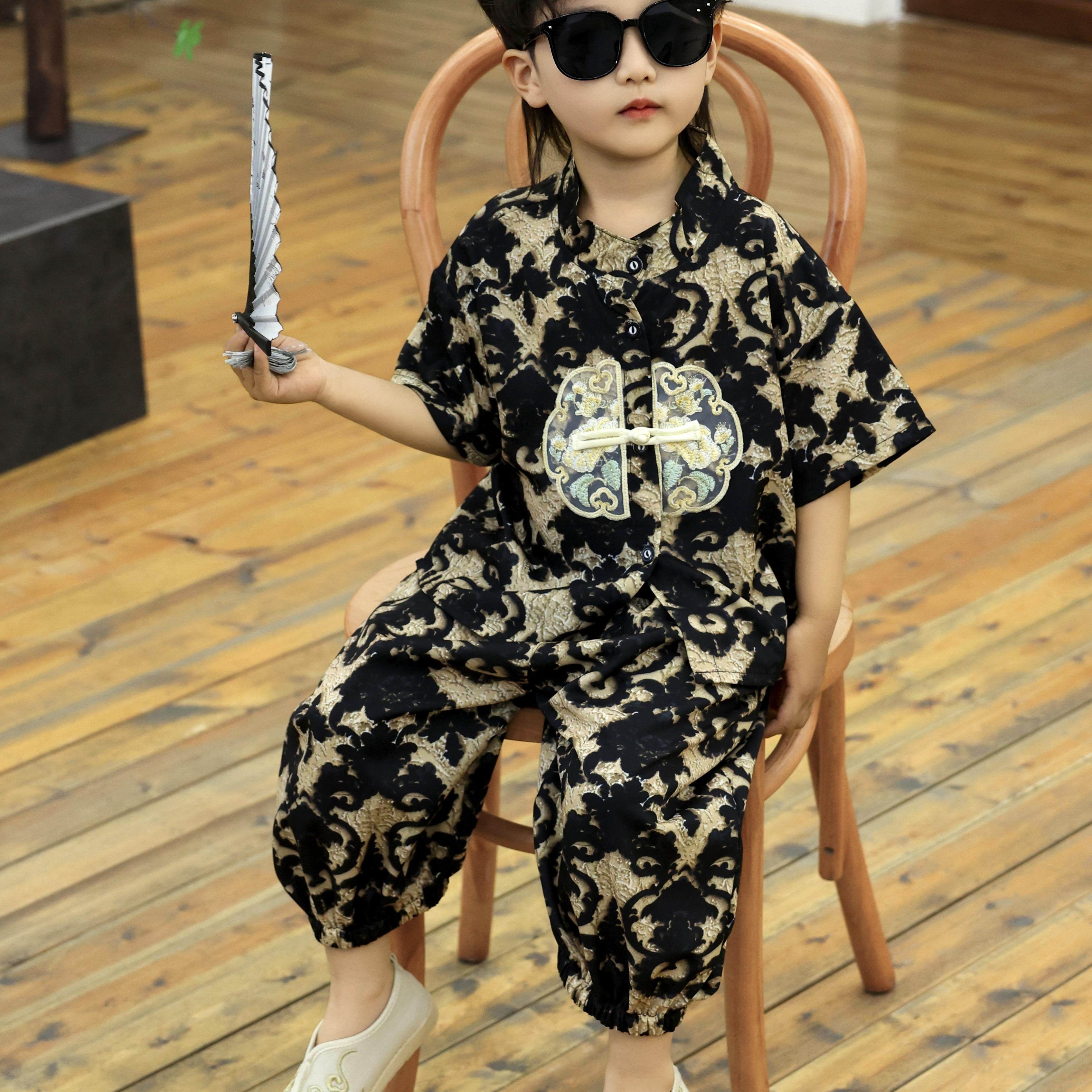 女童新中式国风套装2025新款男童夏装汉服唐装宝宝国潮两件套童装