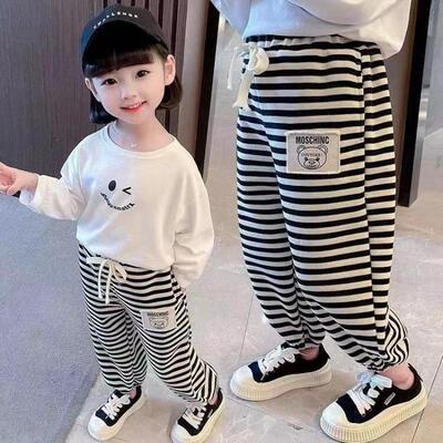 儿童春秋款卫裤男女童条纹休闲透气薄款灯笼裤宝宝外穿宽松长裤子