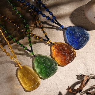 极速五台文化琉璃本命佛女t吊坠项链文殊菩萨地藏王男平安护符饰