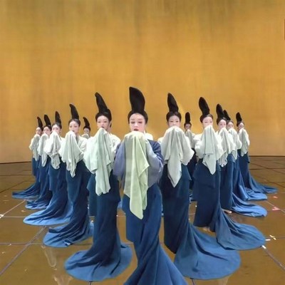 极速只此青绿舞蹈服春晚孟庆旸千里江山图古风广T袖儿童同款表演