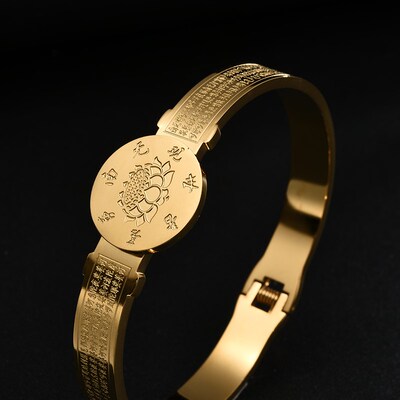 极速台怀镇平安心经六字t真言钛钢手镯大悲咒玫瑰金镯子男女手环