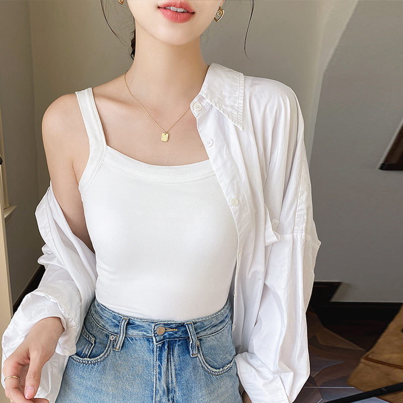 极速欧货a吊带内搭女带胸垫2023新款白色法式别致小背心设计感外