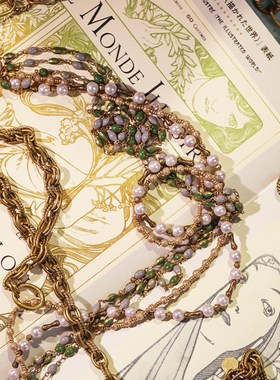 极速【直播间】屿棠手工复O古黄铜珍珠项链