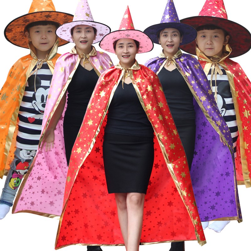 极速万圣节儿童披风服p装男女孩表演出服魔法师女巫婆斗蓬公主女