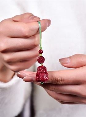 极速高含量天然紫k砂真朱砂彩绘手绘招财貔貅手机挂钥匙挂配件百