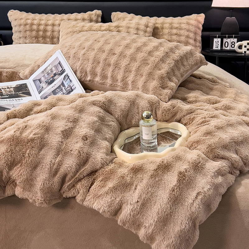 极速2023g新款兔毛绒床上四件套双面加厚牛奶绒被套加绒床单珊瑚
