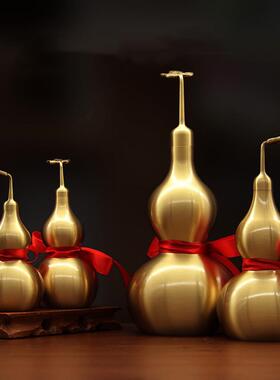 纯黄铜带叶葫芦挂件摆件开口空心葫芦工艺品装饰品商务个人送礼