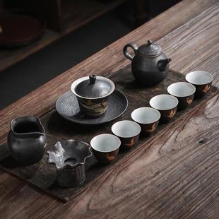 陶瓷三才盖碗茶壶茶杯家用整套功夫茶具 银斑瑞鹤呈祥茶具套装