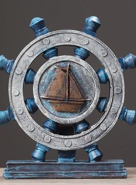 创意复古船舵罗盘模型咖啡厅办公室橱窗摆件桌面道具装饰品摆设