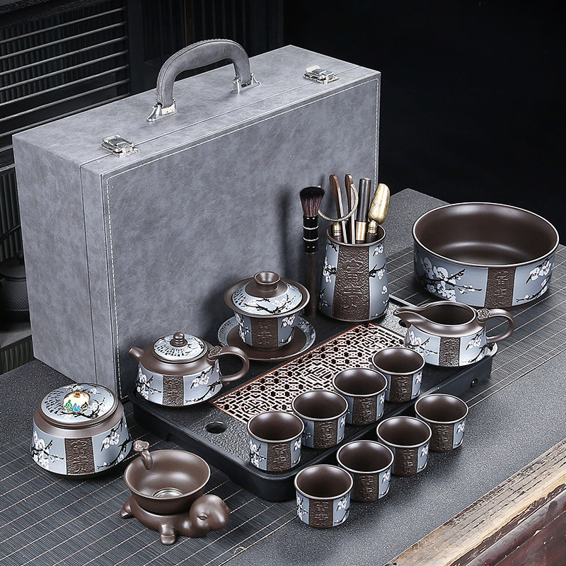 高档紫砂功夫茶具套装懒人自动壶家用轻奢会客送礼旅行便携礼盒装