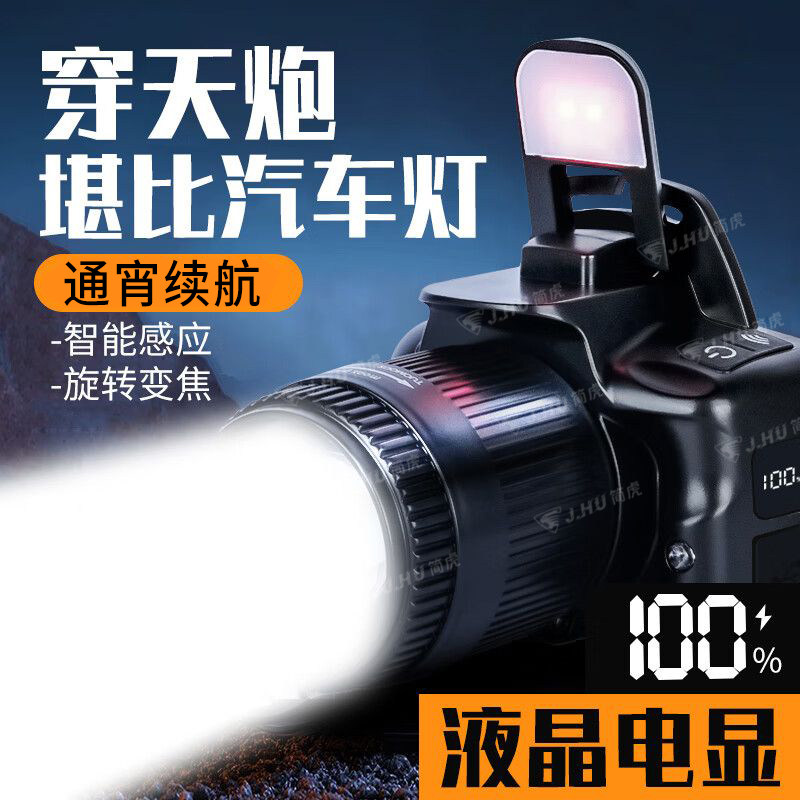 头戴式强光变焦头灯感应续航超亮夜钓灯可充电激光户外远射照明灯