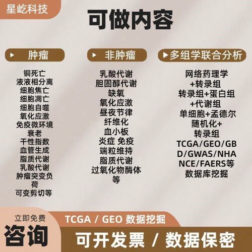 生信分析服务TCGA GEO单细胞测序转录组分析多组学联合分析