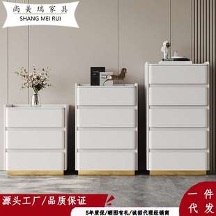 奶油风五斗柜卧室现代简约皮质收纳柜客厅实木储物抽屉三斗床头柜