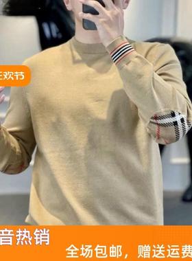 Luckin轻奢Amphelisia轻奢针织衫男女同款格纹T拼接圆领套头毛衣