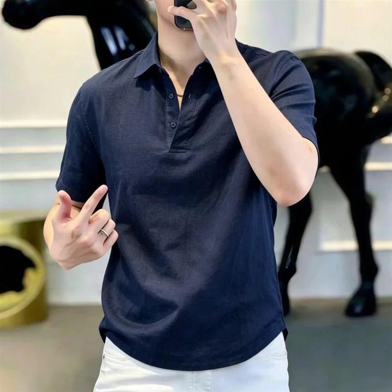 卓纳轻奢4亚麻短袖POLO衫男夏季休闲衬衫式T恤轻薄透气半袖上