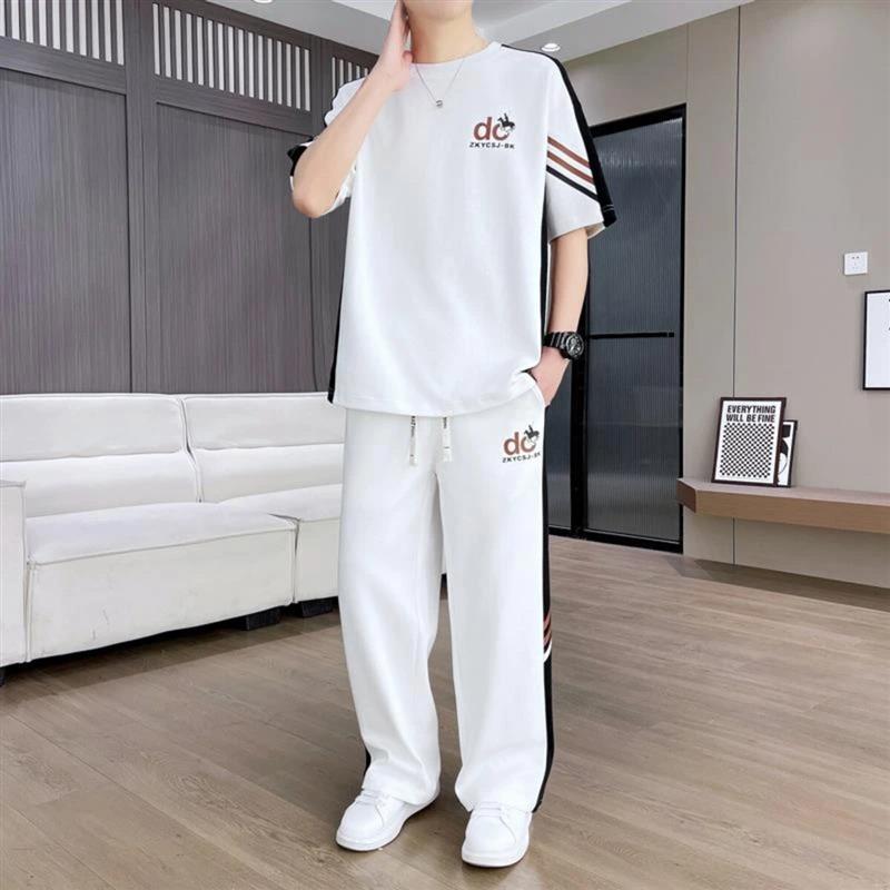 洛羽初集男装专卖4夏季宽松休闲运动套装男士短袖长裤帅气棉质男