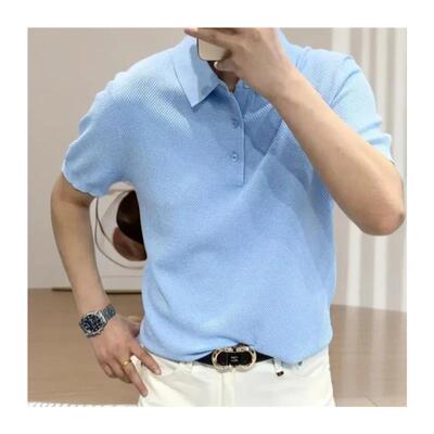 鼎奢男装5冰丝春夏翻领T恤精致线针织短袖商务休闲菠萝针polo