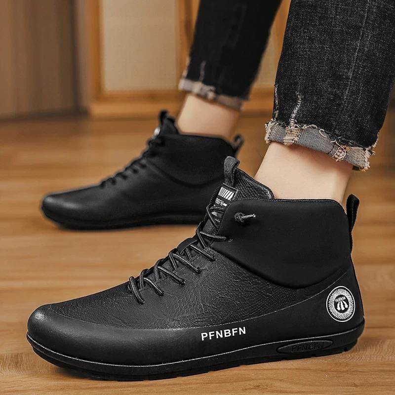 黑森林轻奢男鞋冬季新款男鞋皮面休闲防滑豆豆鞋男士一脚蹬高帮鞋,流行男鞋,高帮鞋,淘宝优惠券,粉丝福利购,淘宝优惠卷