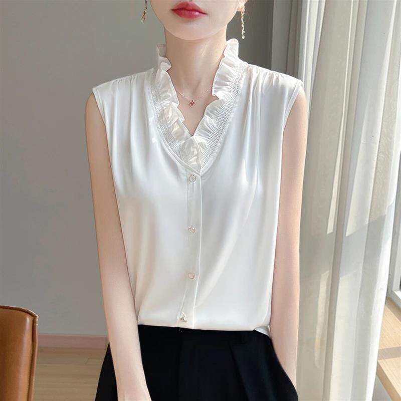 硕客夏季老钱风宽松型内搭背心蕾丝无袖白色打底宽松女款上衣2026