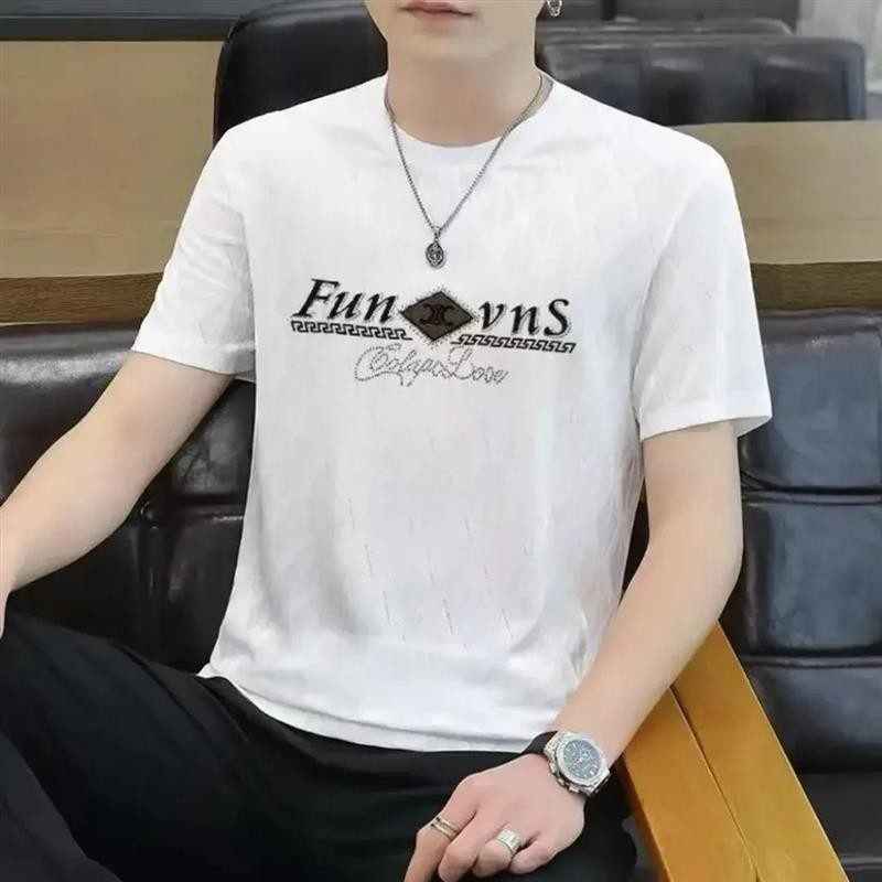 枫善服饰时s尚甄选2025夏季男士上衣冰丝潮流轻奢流行圆领半袖T恤