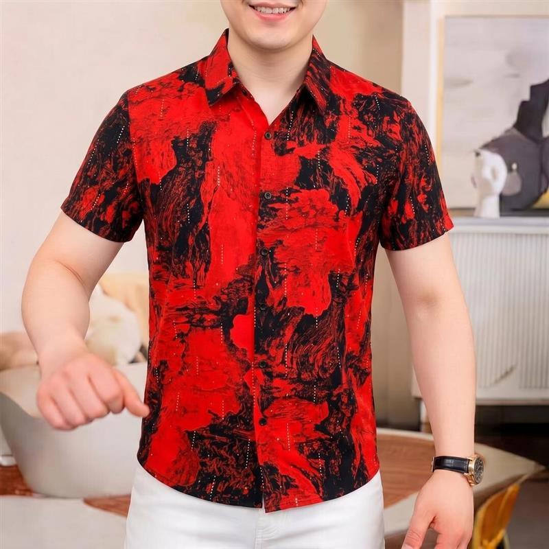 嘉画服饰男装赤色墨涧夏季男士翻领衬衫短袖休闲男士高品质衬衣