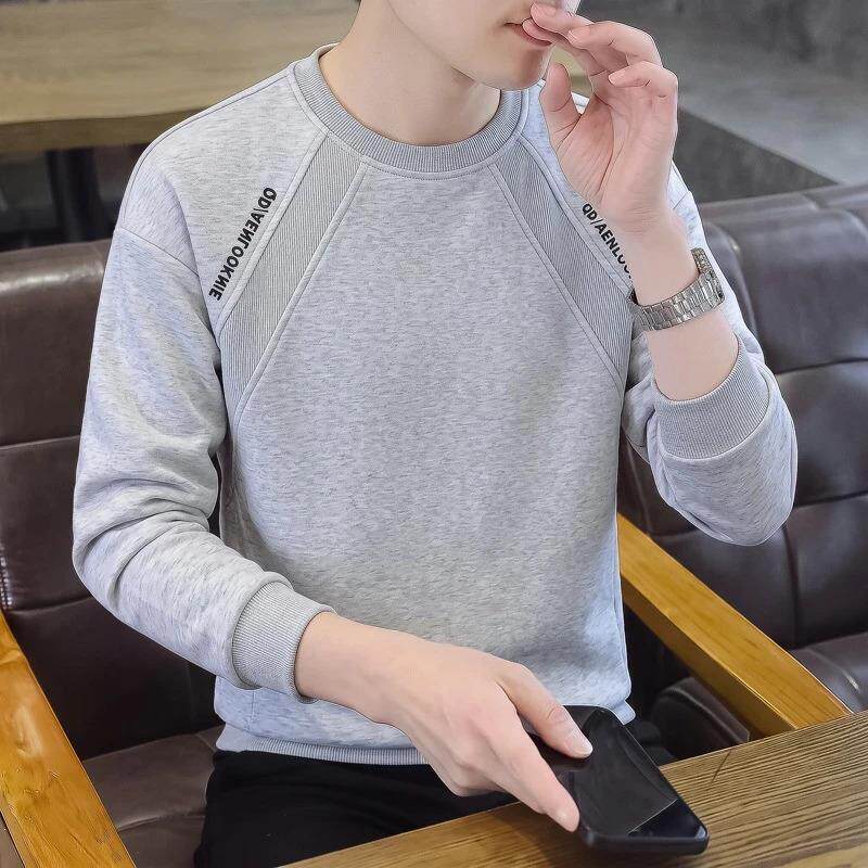 4保罗岁月服饰旗舰男士长袖圆领卫衣青年潮拼接纯色休闲打底上衣
