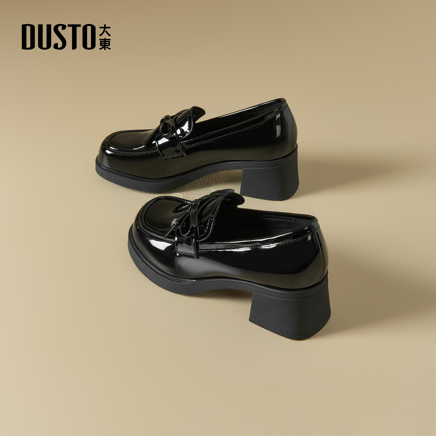 大东官方厚底乐福鞋女款2025新款秋冬漆皮增高单鞋英伦风小皮鞋女