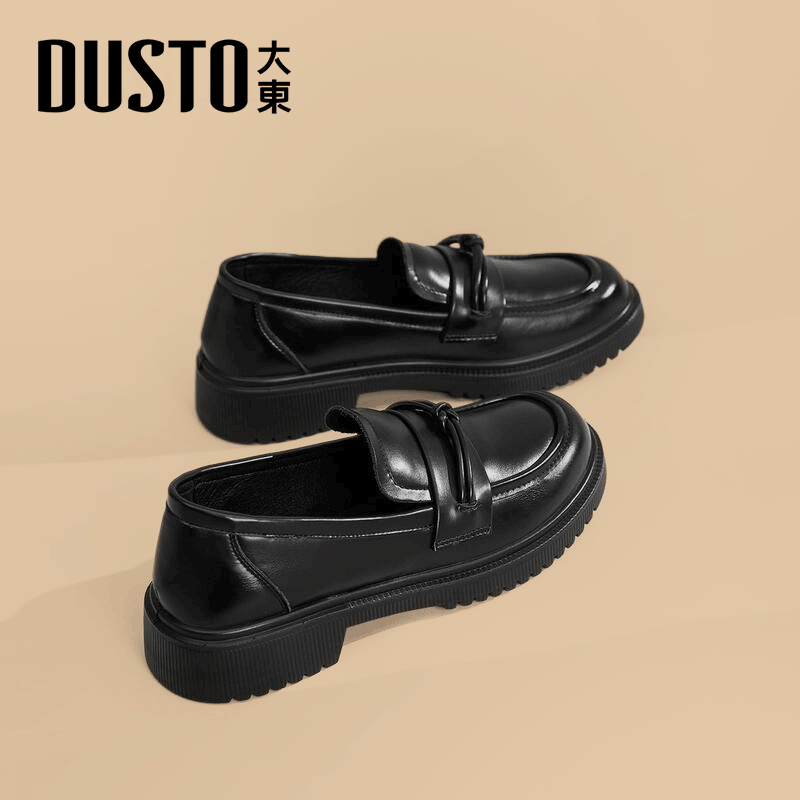 大东官方黑色乐福鞋女2025新款冬季通勤女鞋软底单鞋英伦风小皮鞋