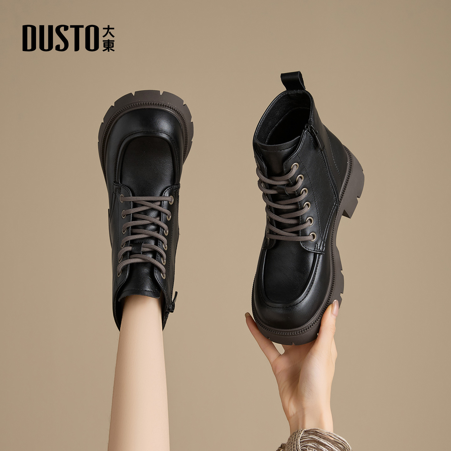 大东加绒厚底马丁靴女款2025新款冬季英伦风短靴复古增高黑色靴子