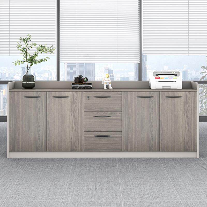 现代简约办公矮柜胡桃色落地文件柜可定制移动储物柜会议室茶水柜