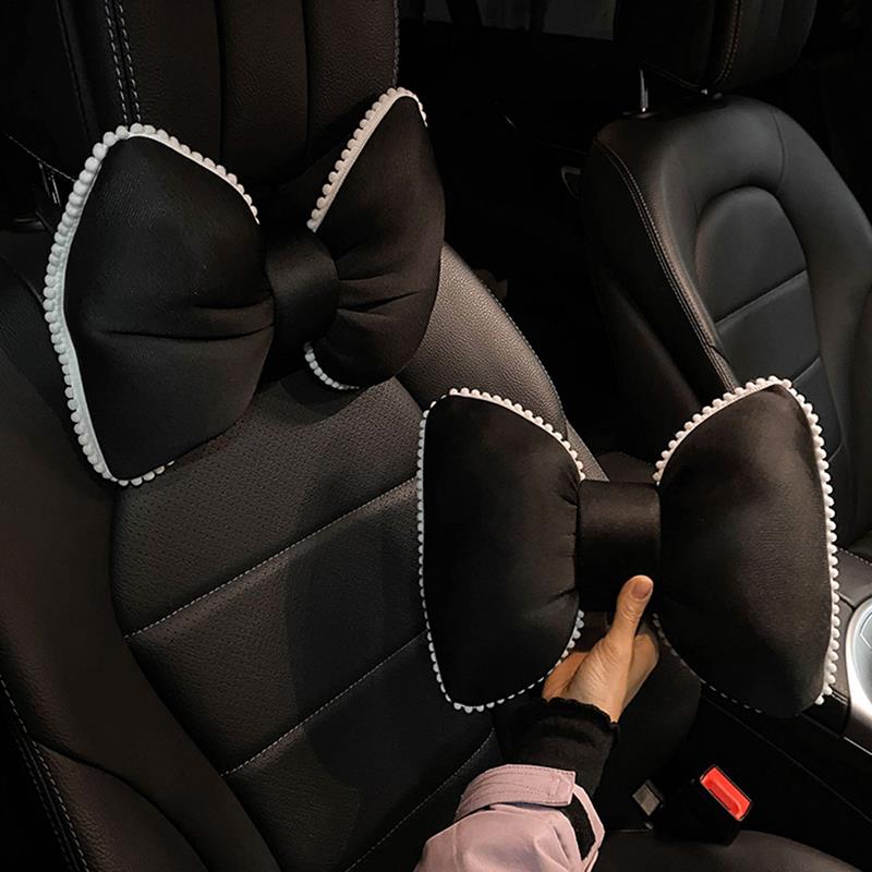 夏季汽车冰丝蝴蝶结头枕车用护颈枕车内靠枕可爱女生靠垫腰垫腰靠