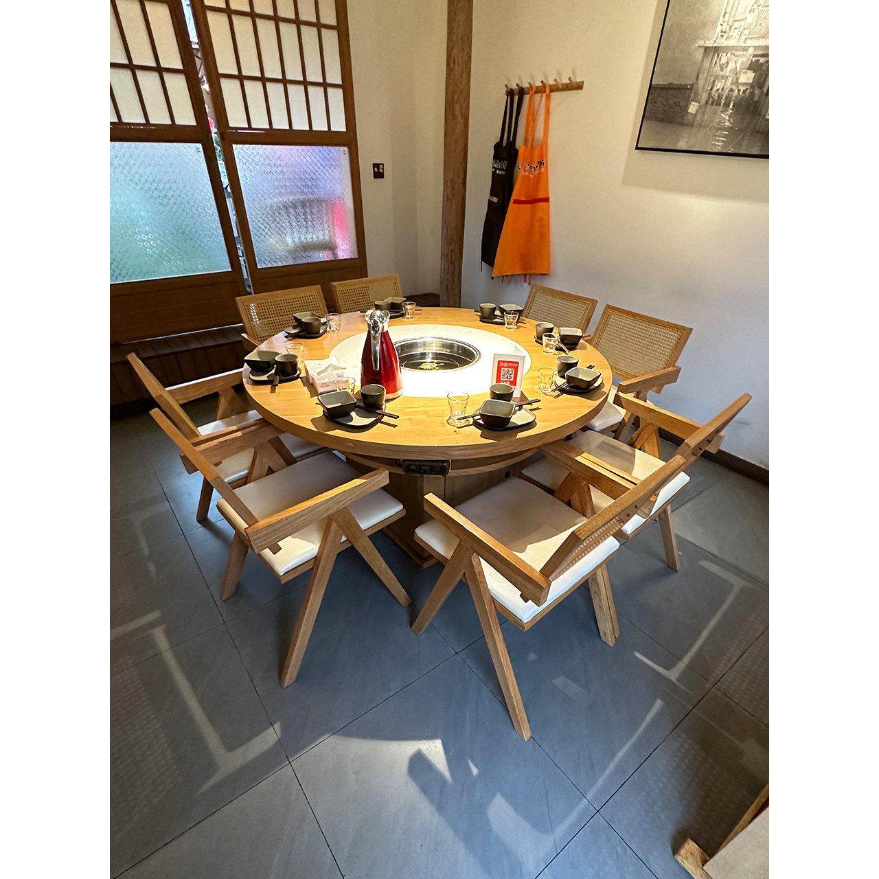 实木大理石火锅桌电磁炉一体商用岩板无烟烤肉桌子火锅店圆桌定制,商业/办公家具,火锅桌,淘宝优惠券,粉丝福利购,淘宝优惠卷