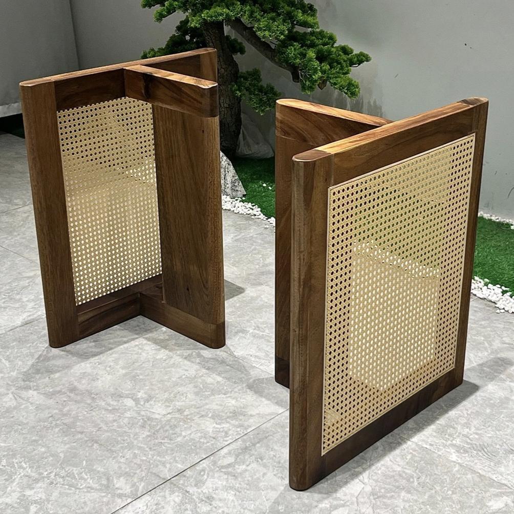 岩板桌腿实木藤编腿胡桃木实木支架大板桌脚茶桌茶台配套脚架现货