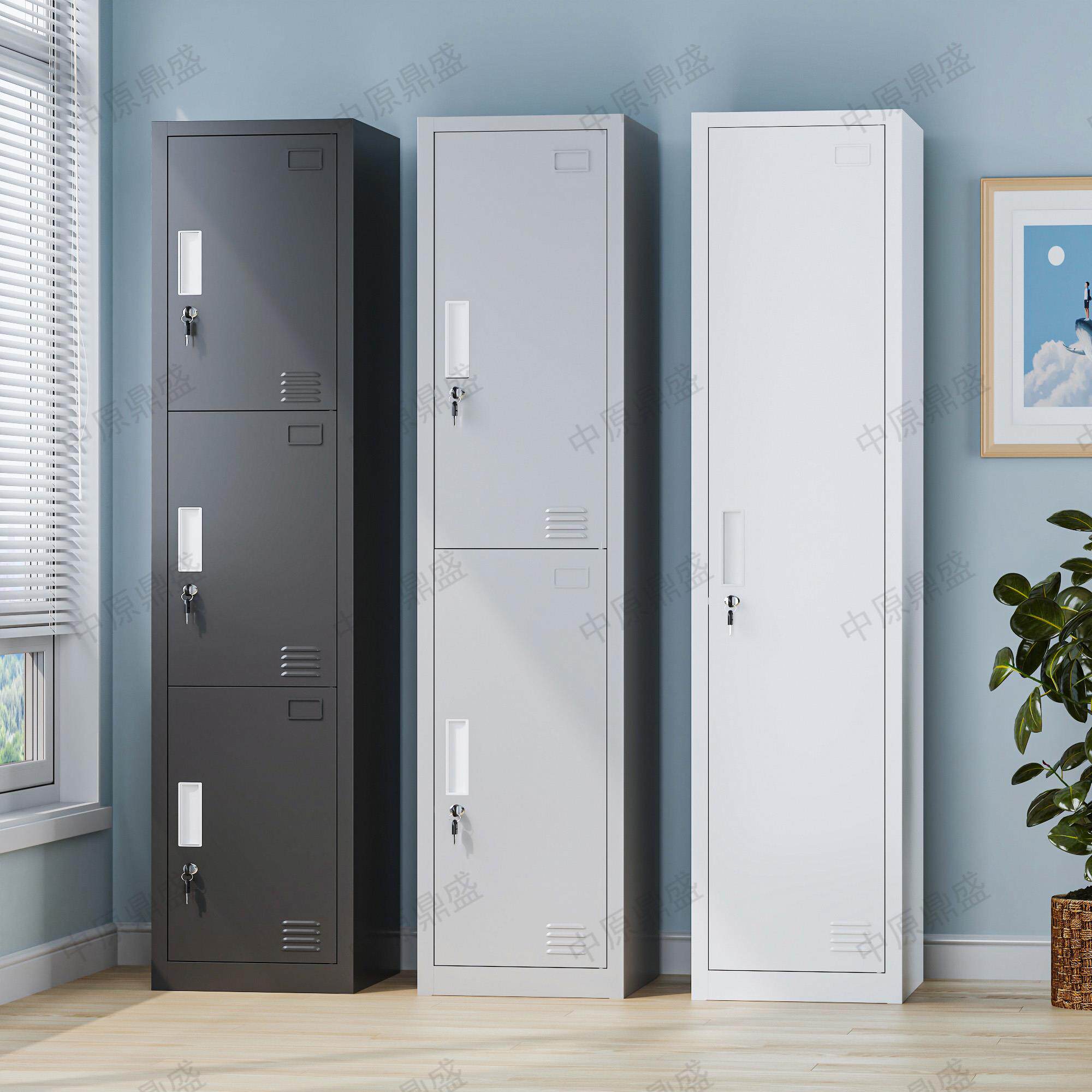 单门更衣柜铁皮柜宿舍柜员工储物柜钢制带锁更衣箱简易办公室衣柜