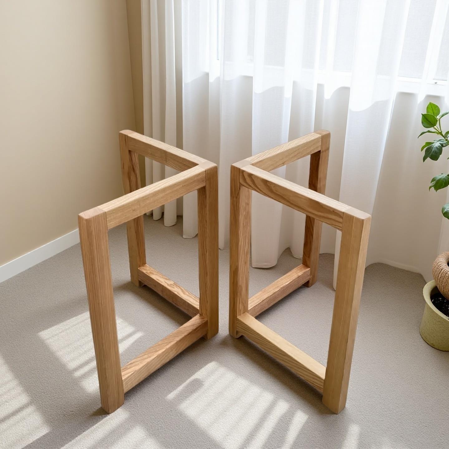 北美白蜡木实木双V支架大板桌腿茶台茶桌配套桌脚架简约餐桌脚架