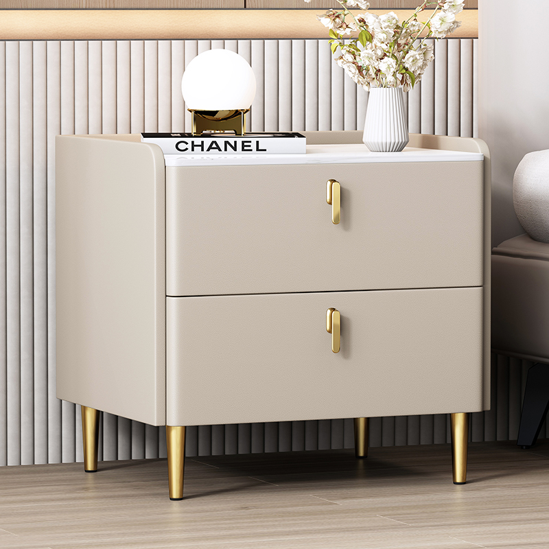 穗宝简约现代床头柜家用卧室轻奢实木岩板储物柜小型意式床头收纳