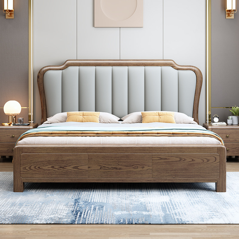 穗宝北欧实木床白蜡木真皮软靠1.8米双人床1.5米现代简约高箱储物