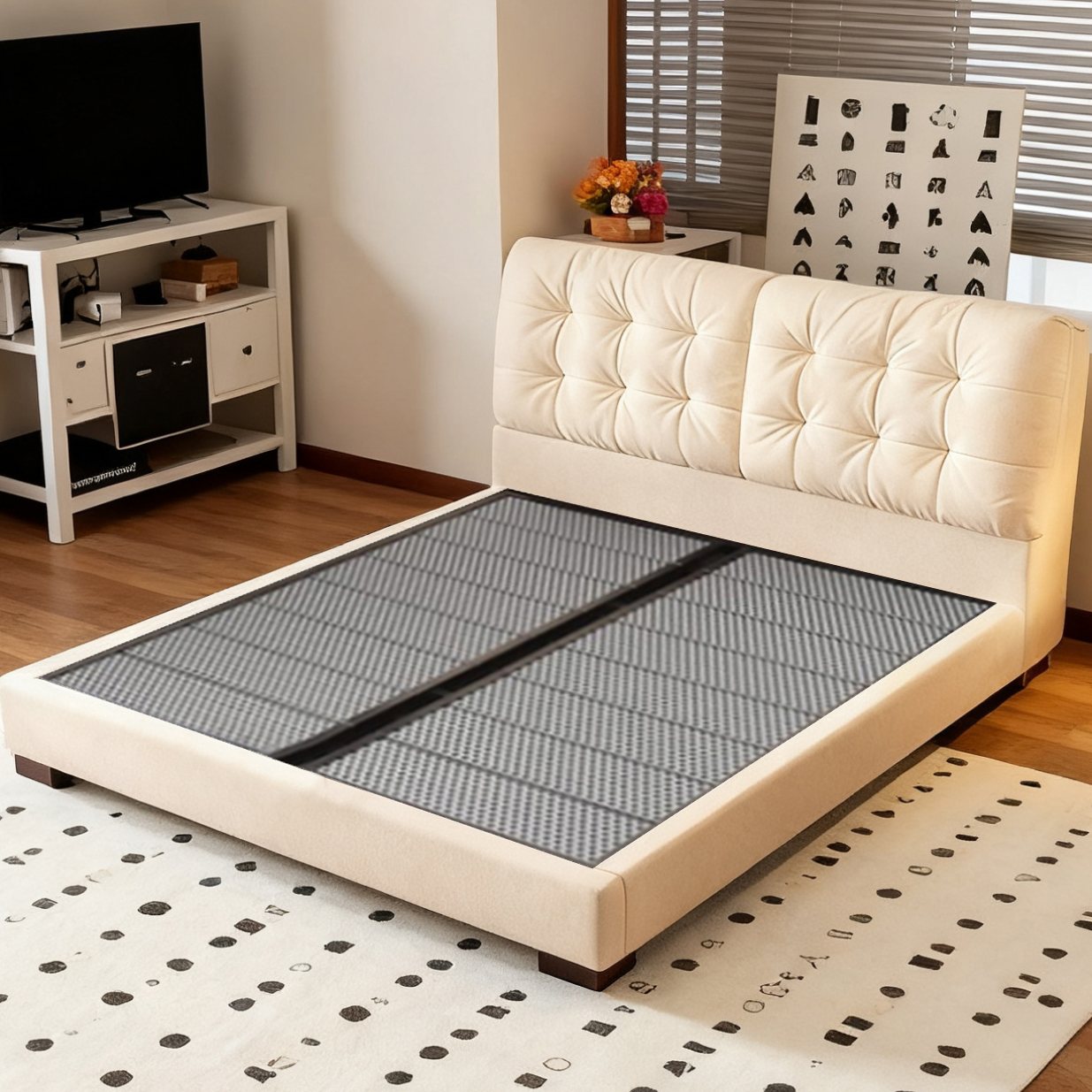 穗宝奶油风云朵床双靠包科技绒布艺床1米8主卧高端大气储物软包齐