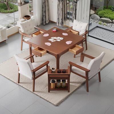 掼蛋专用桌新中式棋牌室打牌实木桌榆木餐桌椅一整套北欧小八仙桌