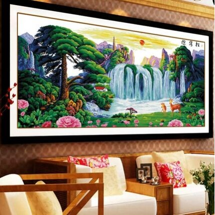 简约现代印花十字绣款迎客松风景