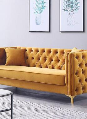 北欧扣轻奢布丝绒艺沙发简约现代拉人三人位沙发客厅84277样双板