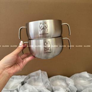 316不锈钢可爱双耳宝宝碗带手柄卡通餐具辅食儿童碗防摔防烫