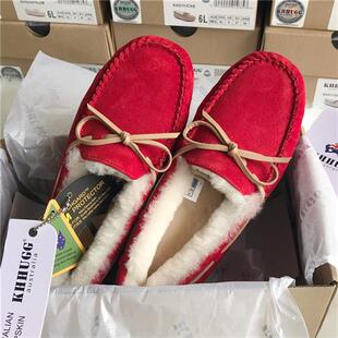 豆豆鞋女冬加绒厚底毛毛棉鞋百搭懒人一脚蹬孕妇鞋KHΗUGG