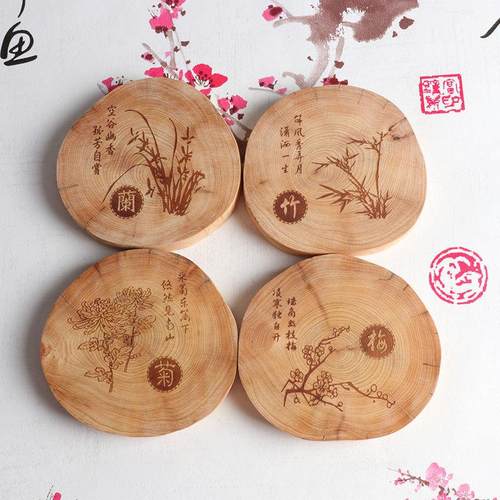崖柏雕刻随形茶杯垫隔热垫 太行崖柏木质底座餐桌中式杯垫木片