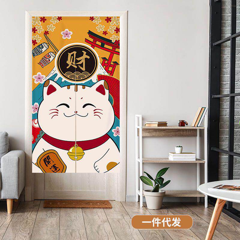 门帘家用免打孔挂帘卧室卡通半截半帘厨房卫生间隔断帘通用魔术贴