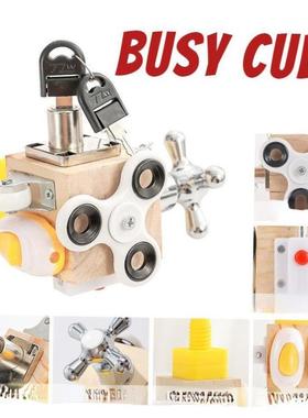 Kds Busy Cube Wooden Busy Block Montessor Educatonal Toys新