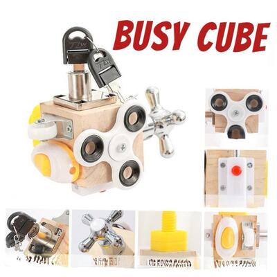 Kds Busy Cube Wooden Busy Block Montessor Educatonal Toys新